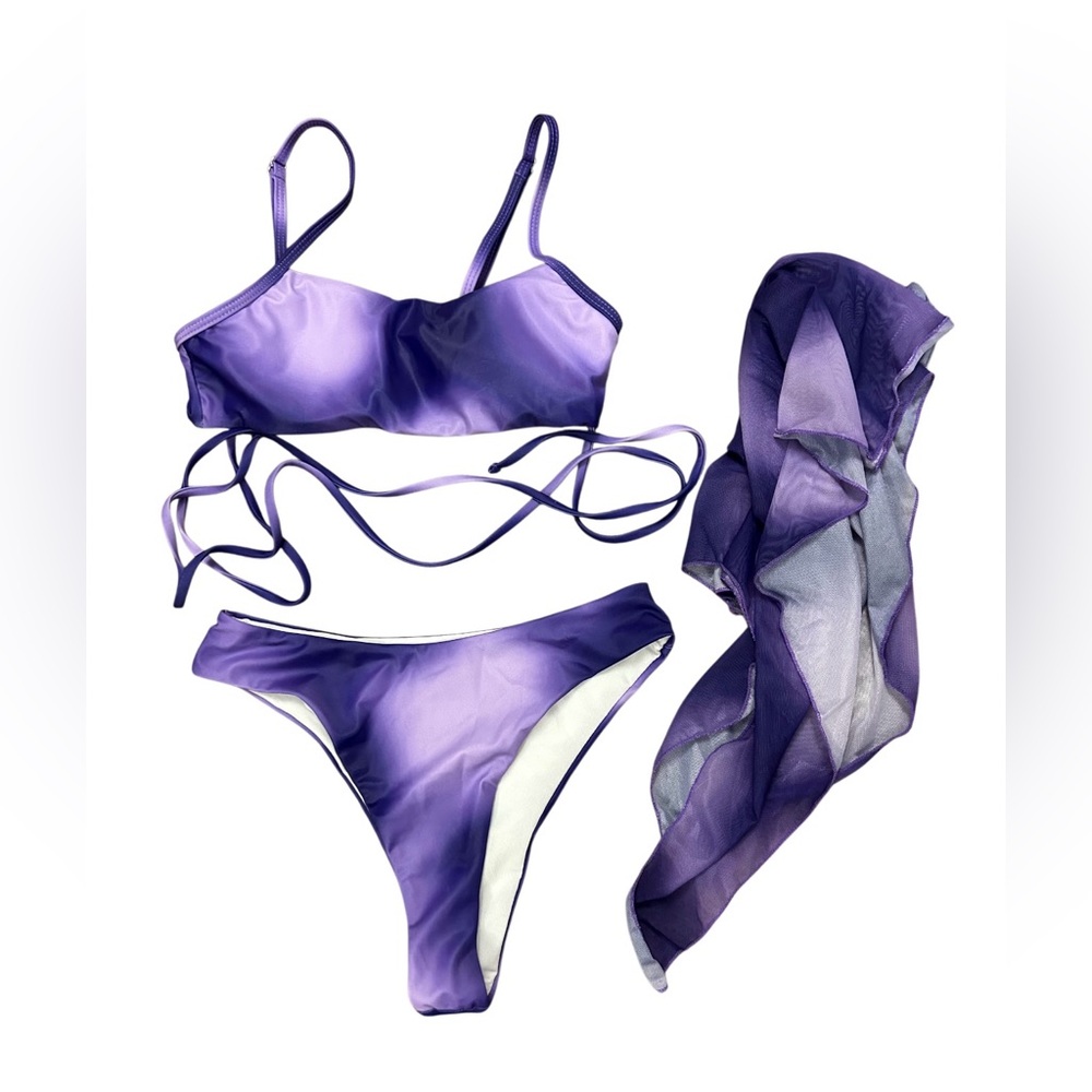 SHEIN Purple Ombre 3-Piece Bikini Set – Size S